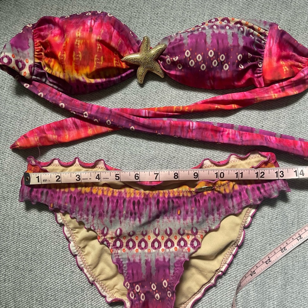 Luli Fama PinkMermaid Star Bikini 👙StraplessTop XS Ruffle Bottoms M🪸 Lulifama - Picture 12 of 16
